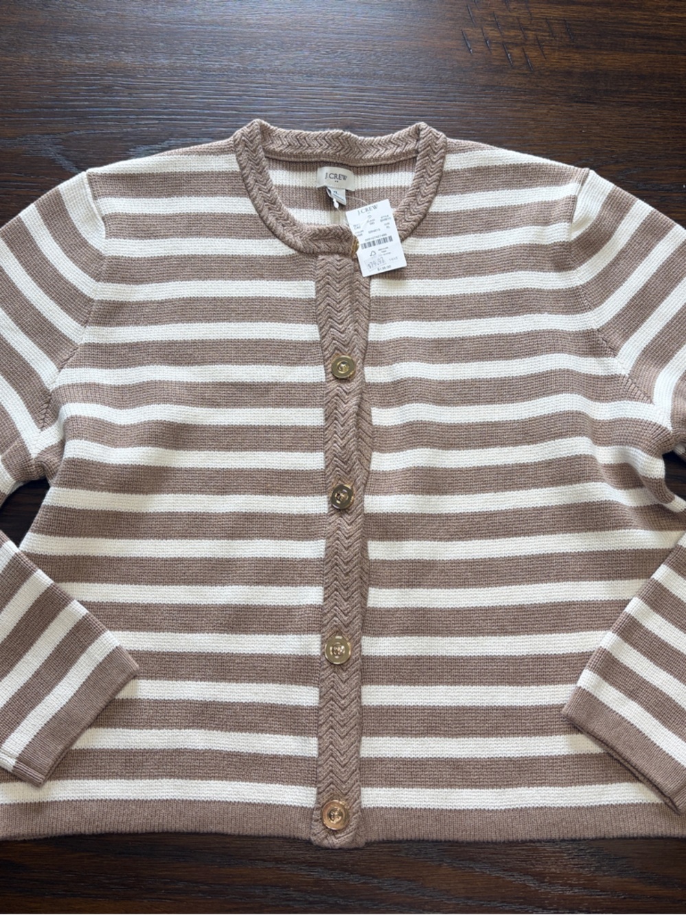 J. Crew Striped Button-Front Cardigan - Cream & Light Brown